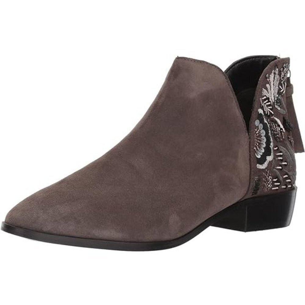Kenneth Cole REACTION Taupe Suede Loop Here We Go Embellished Ankle Booties 7
